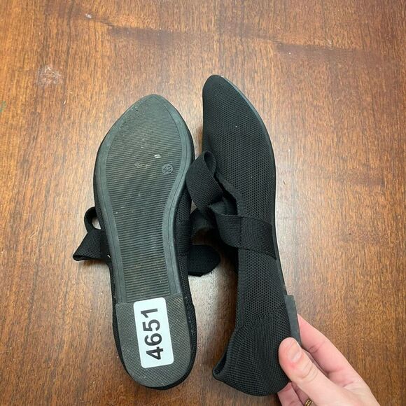 Black Flat Shoes 42 The Mary Jane Womens Pointed Bow Fabric Lightweight - Picture 2 of 6